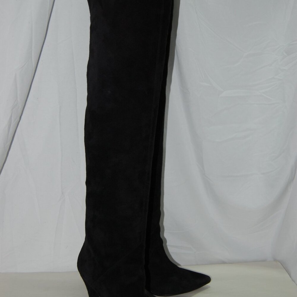 39/8.5❤️SAINT LAURENT NIKI Black Leather Over Knee Thigh HIGH Heels BOOTS ITALY - Picture 9 of 16